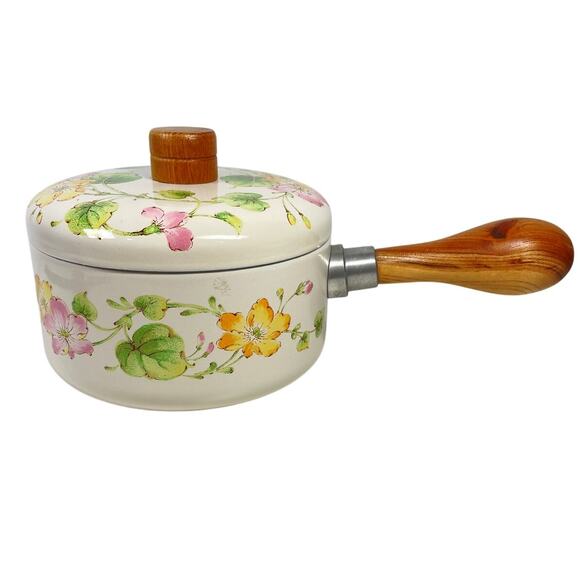 Unbranded Other - VTG Kobe Japan Floral Saucepan with Lid Wood Knob Cookware Pan Pink Green White